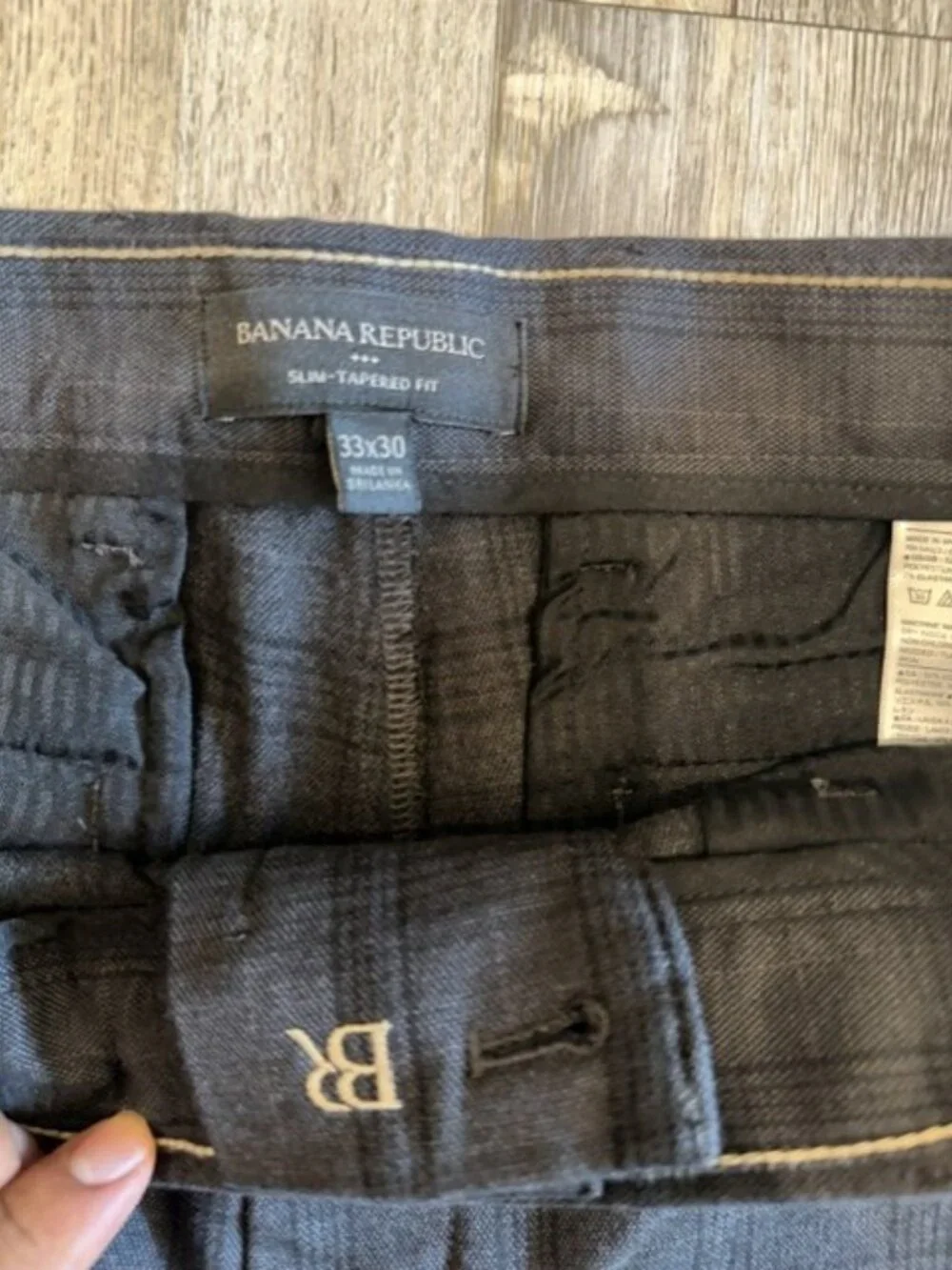 Share Banana Republic Men's Slim Tapered Grey Plaid Twill Dress Pants Stretch 33